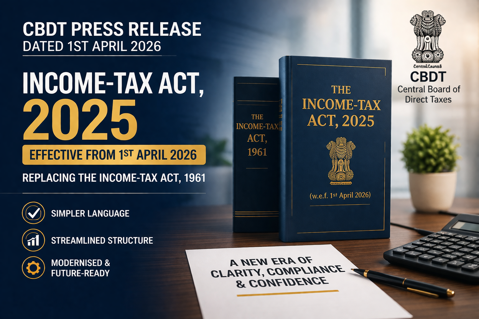 CBDT Press Release dated 1st Apr 26: IT Act, 2025 comes into force from 1st Apr 26