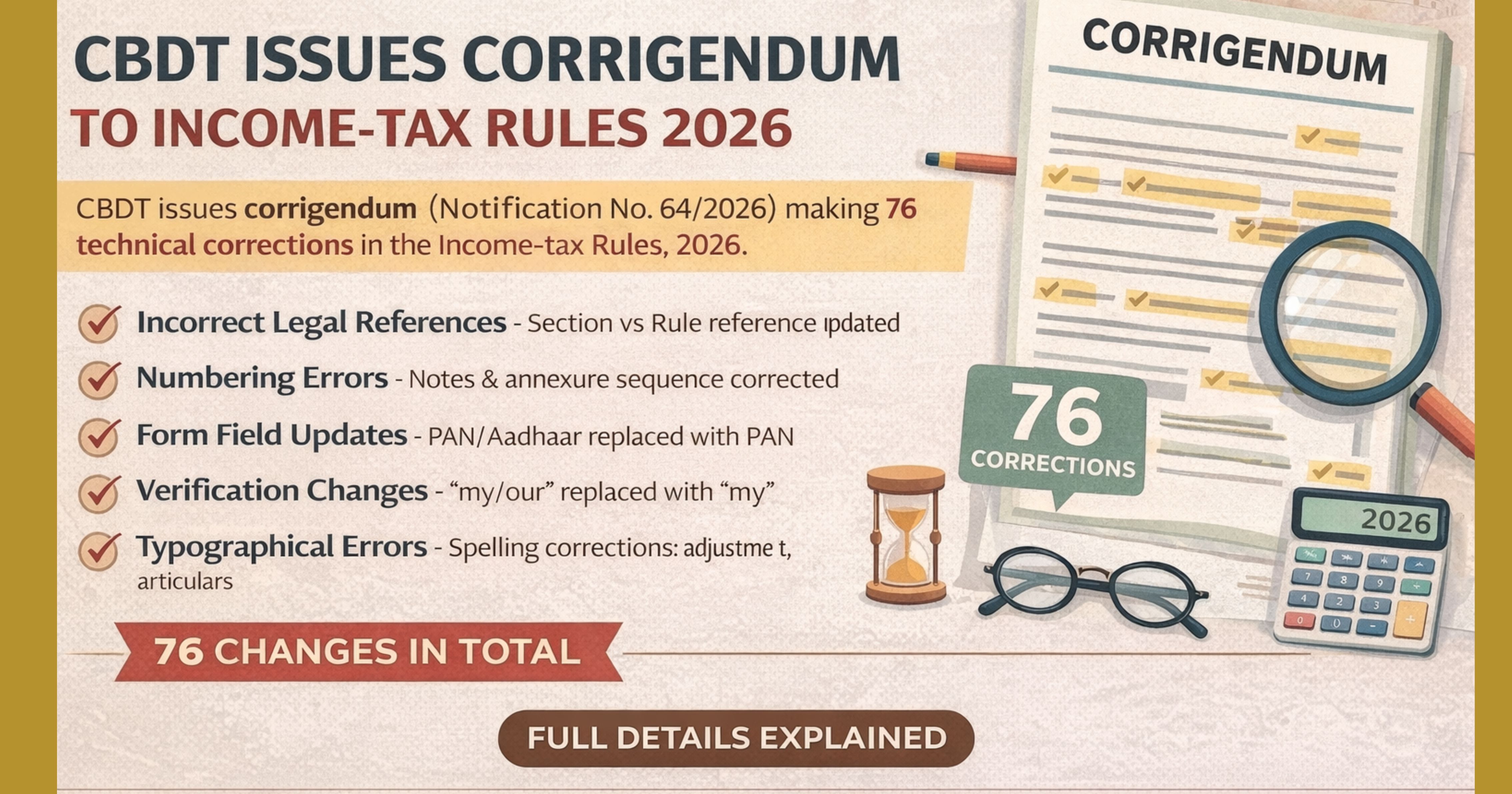 CBDT Issues Major Corrigendum to Income-tax Rules 2026 – 76 Corrections You Should Know
