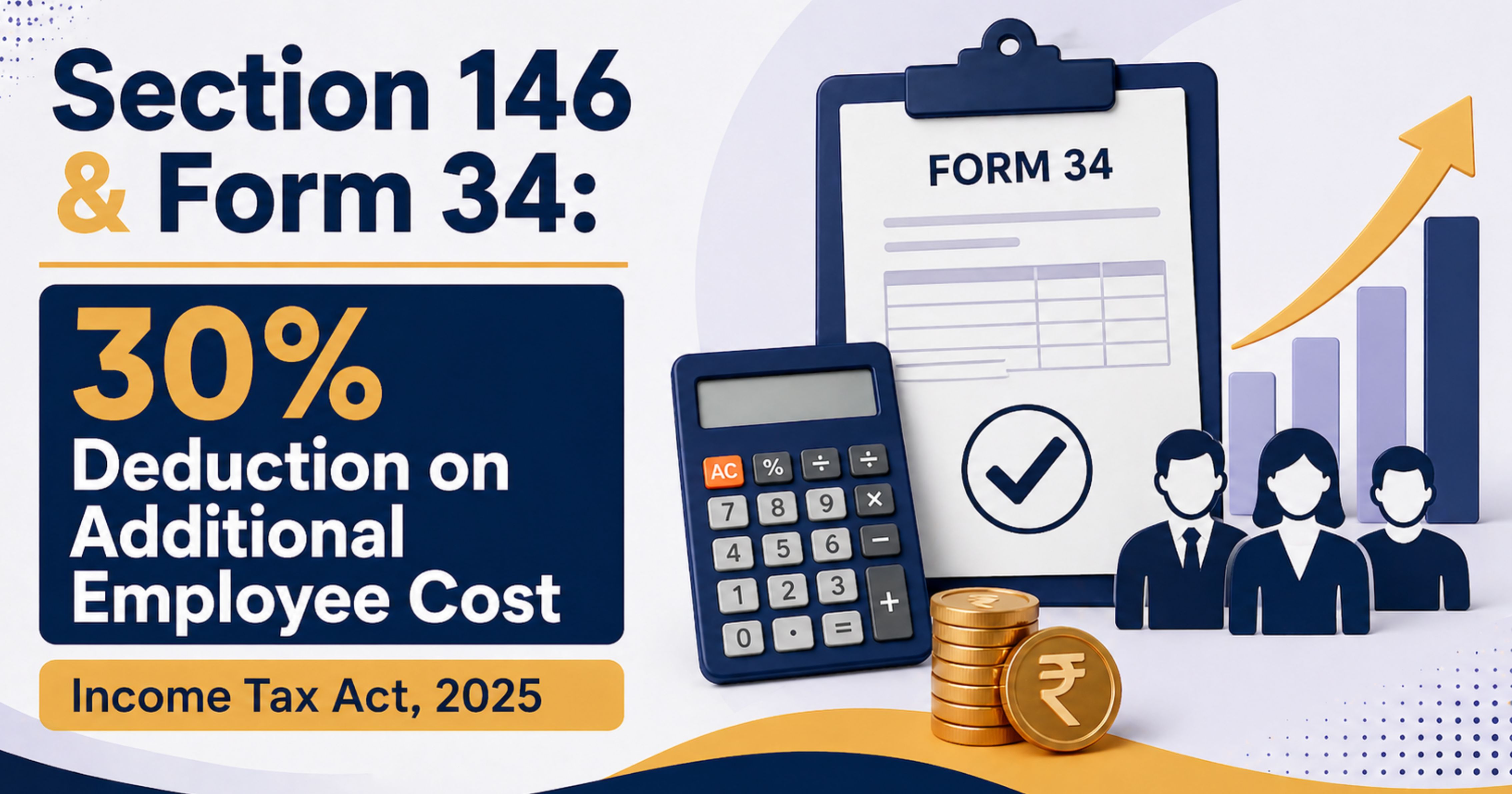 Section 146 & Form 34 Explained: 30% Deduction on Additional Employee Cost Under the Income Tax Act, 2025
